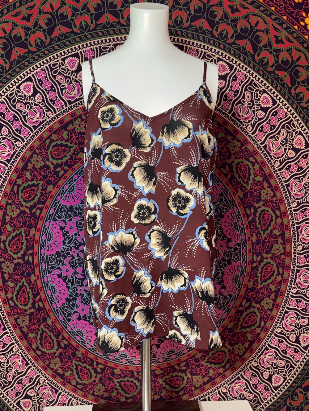 Maurices Burgundy Floral Spaghetti Strap Tank Top Women’s Size Large